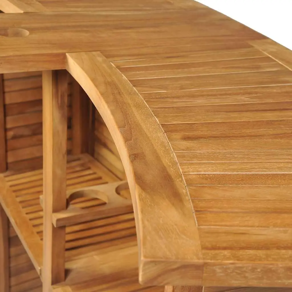 Folding Bar Table Outdoor Teak Wood Parasol Hole Bottle Holder Removable Shelves 155 x 53 x 105 cm