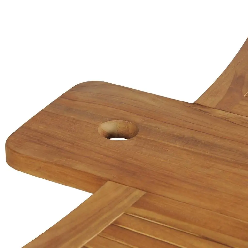 Folding Bar Table Outdoor Teak Wood Parasol Hole Bottle Holder Removable Shelves 155 x 53 x 105 cm