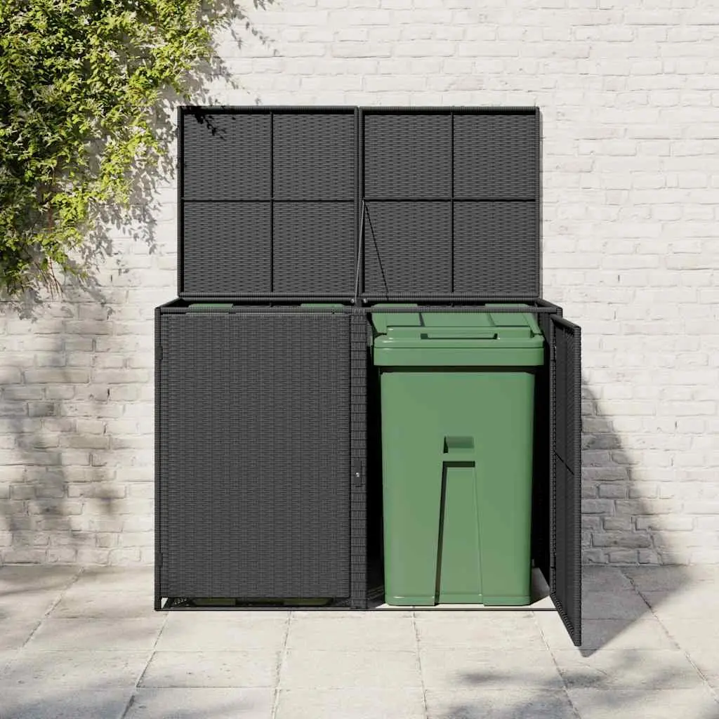 Double Wheelie Bin Shed Rattan Black 148x80x111cm