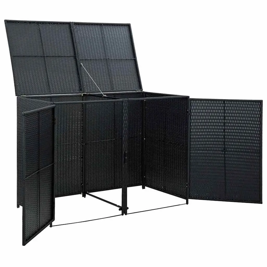 Double Wheelie Bin Shed Rattan Black 148x80x111cm
