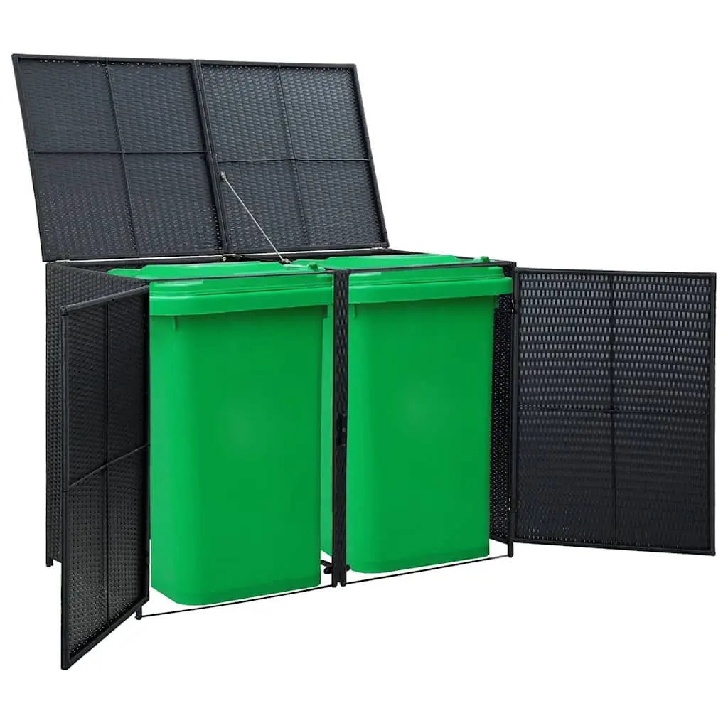 Double Wheelie Bin Shed Rattan Black 148x80x111cm