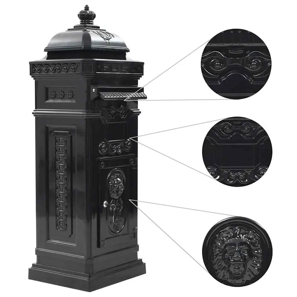 Pillar Letterbox Vintage Style Black Outdoor Mail Box