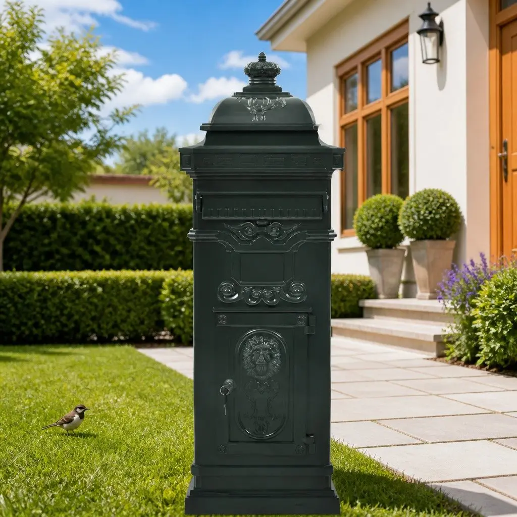 Pillar Letterbox Vintage Style Green Outdoor Antique Garden Mailbox