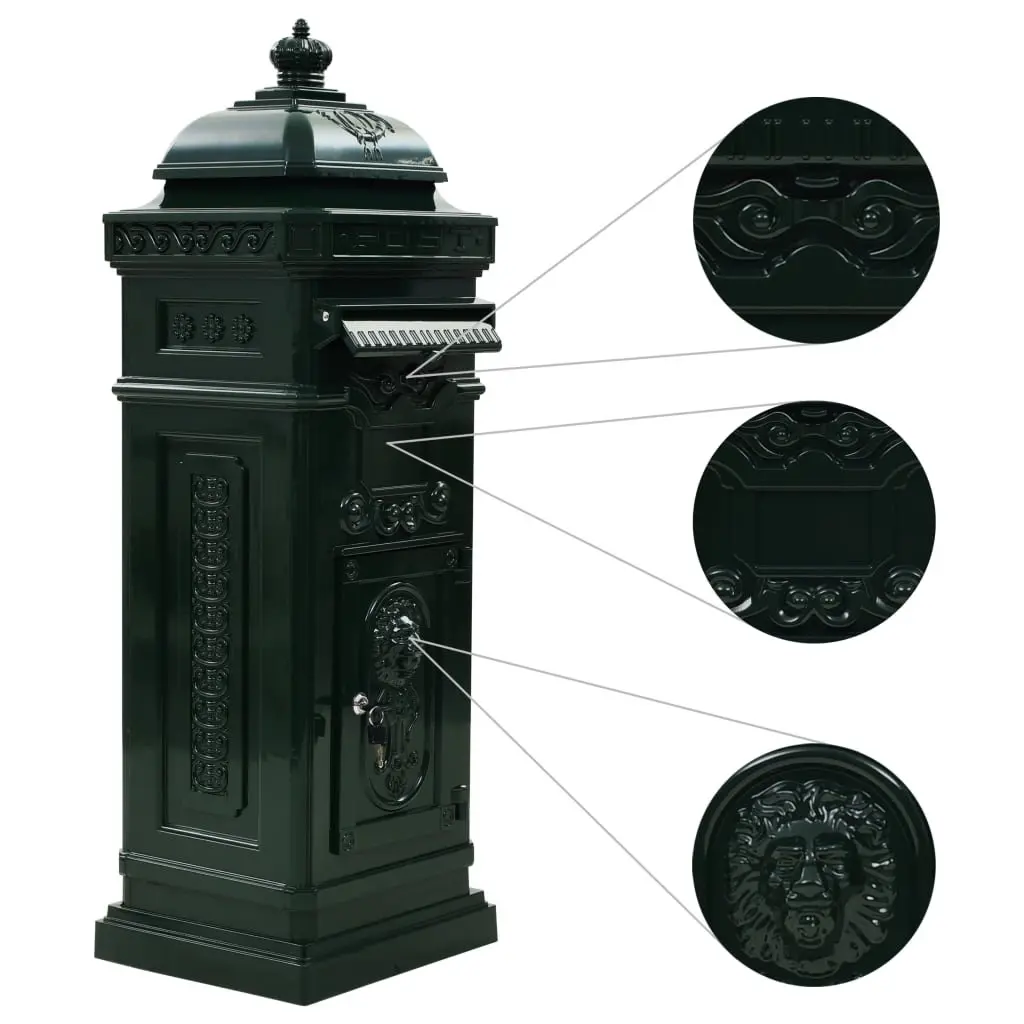 Pillar Letterbox Vintage Style Green Outdoor Antique Garden Mailbox