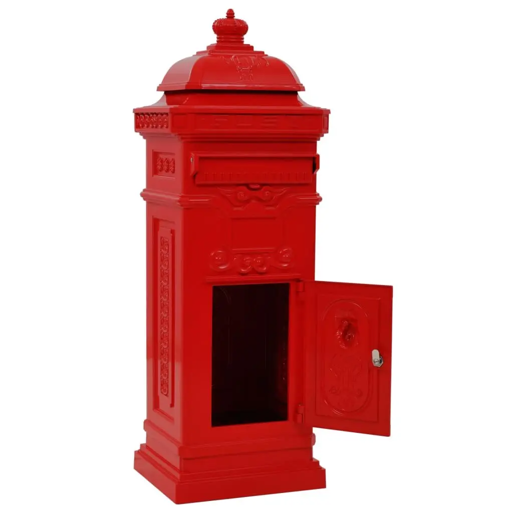 Pillar Letterbox Red Vintage Style Outdoor Mail Post Box Garden Decor Antique