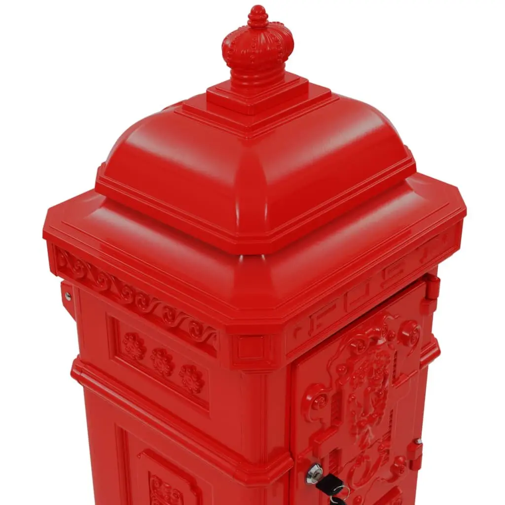 Pillar Letterbox Red Vintage Style Outdoor Mail Post Box Garden Decor Antique