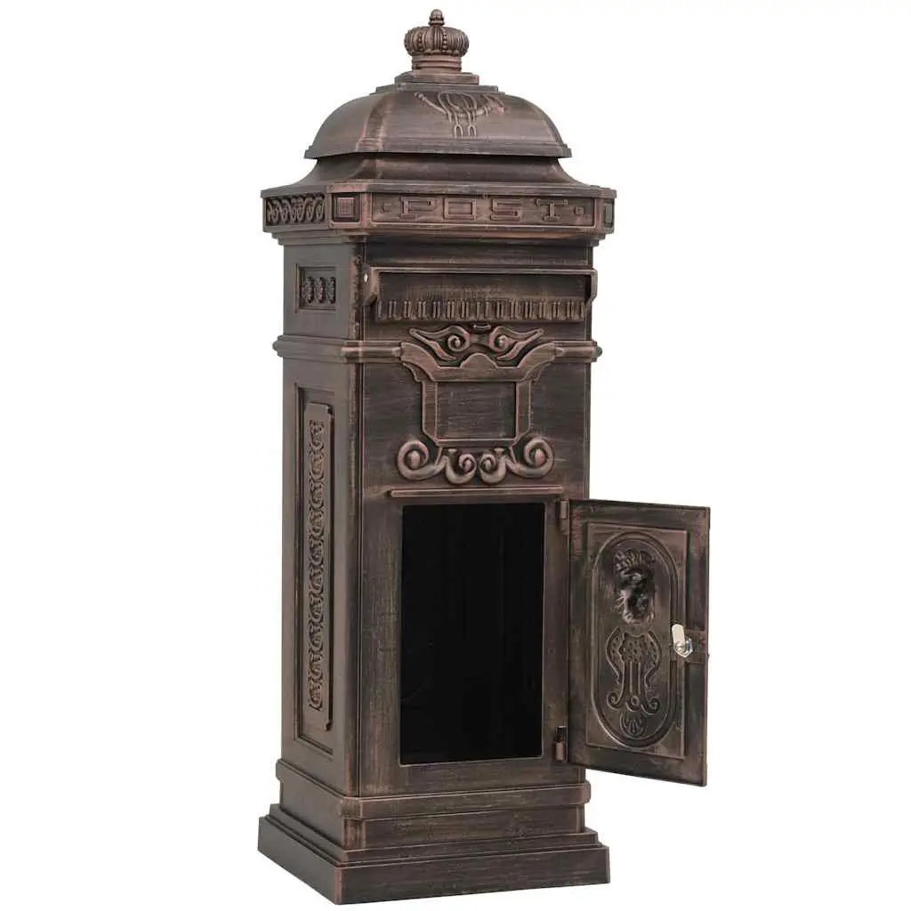 Pillar Letterbox Vintage Style Antique Garden Mailbox Rustproof Brown Outdoor