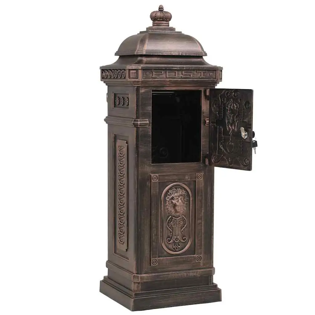 Pillar Letterbox Vintage Style Antique Garden Mailbox Rustproof Brown Outdoor