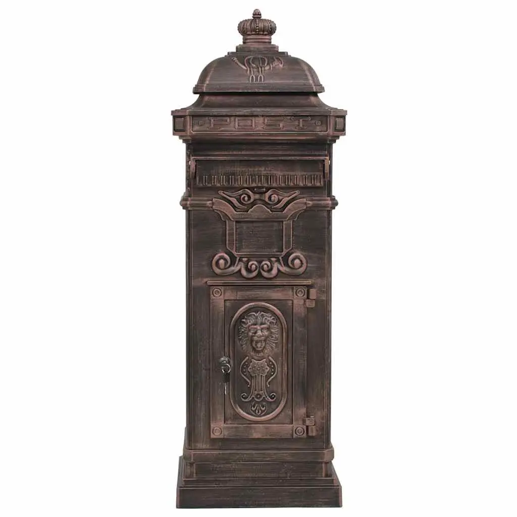 Pillar Letterbox Vintage Style Antique Garden Mailbox Rustproof Brown Outdoor