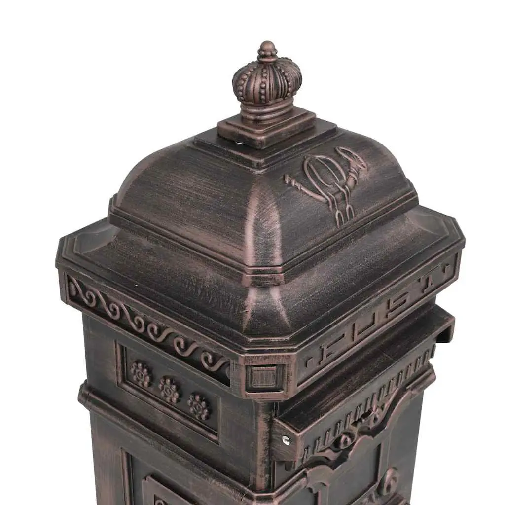 Pillar Letterbox Vintage Style Antique Garden Mailbox Rustproof Brown Outdoor