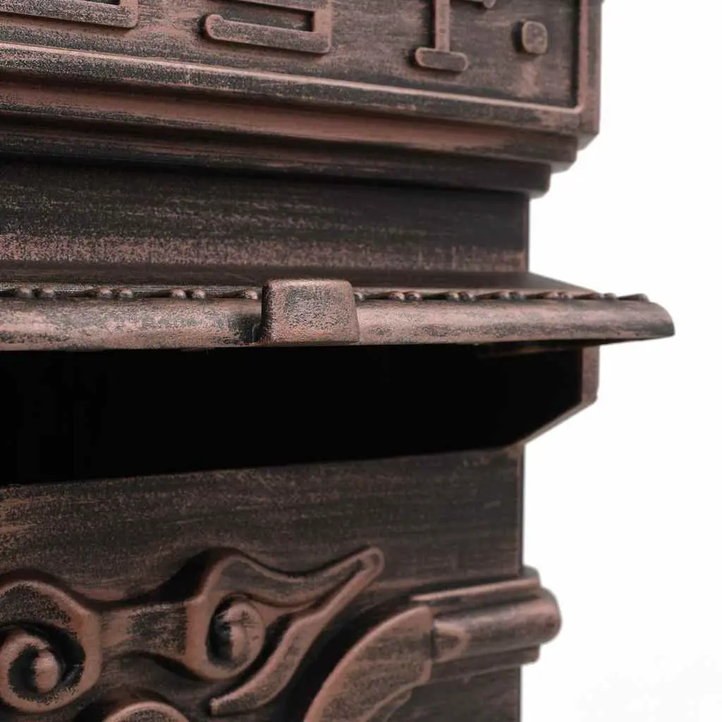 Pillar Letterbox Vintage Style Antique Garden Mailbox Rustproof Brown Outdoor