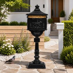 Pedestal Letterbox Vintage Style Garden Mail Post Box Green Outdoor Decoration