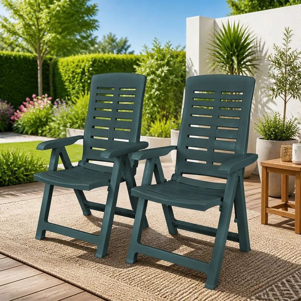 Outdoor Reclining Garden Chairs 2 pcs Lightweight Portable Folding Patio Seating