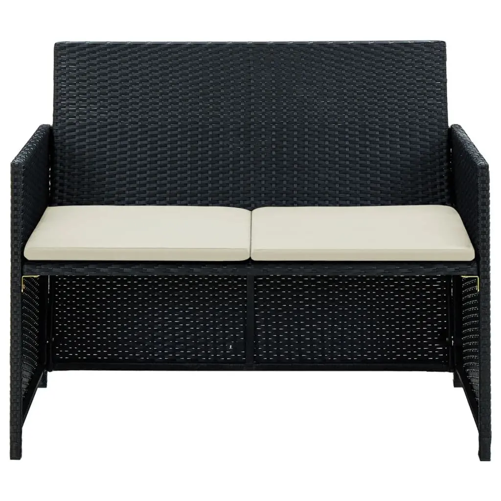 Black Rattan 2-Seater Patio Sofa Weather Resistant with Cushions