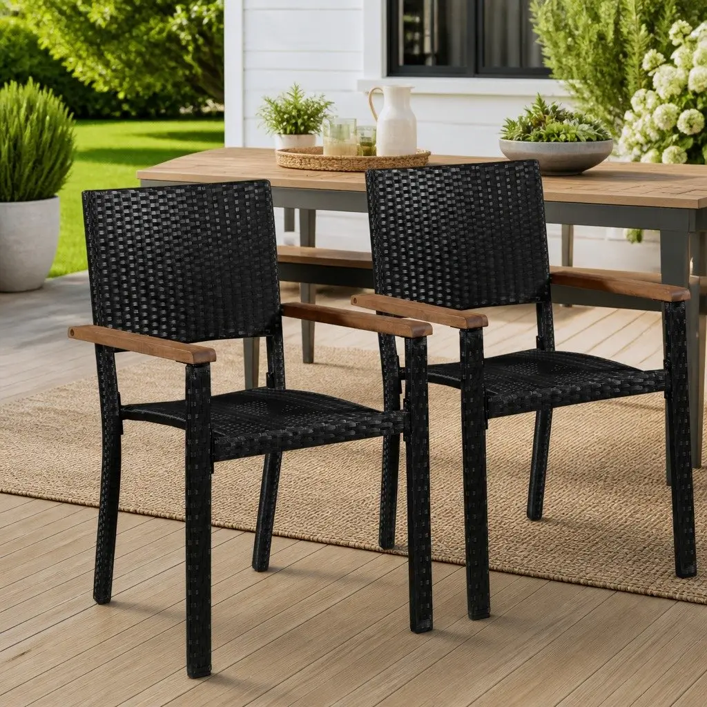 Outdoor Chairs Poly Rattan Black Garden Patio Dining Seating 2 Piece