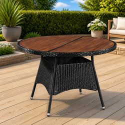 Outdoor Dining Table 115x74cm PE Rattan Acacia Wood Garden Furniture Brown