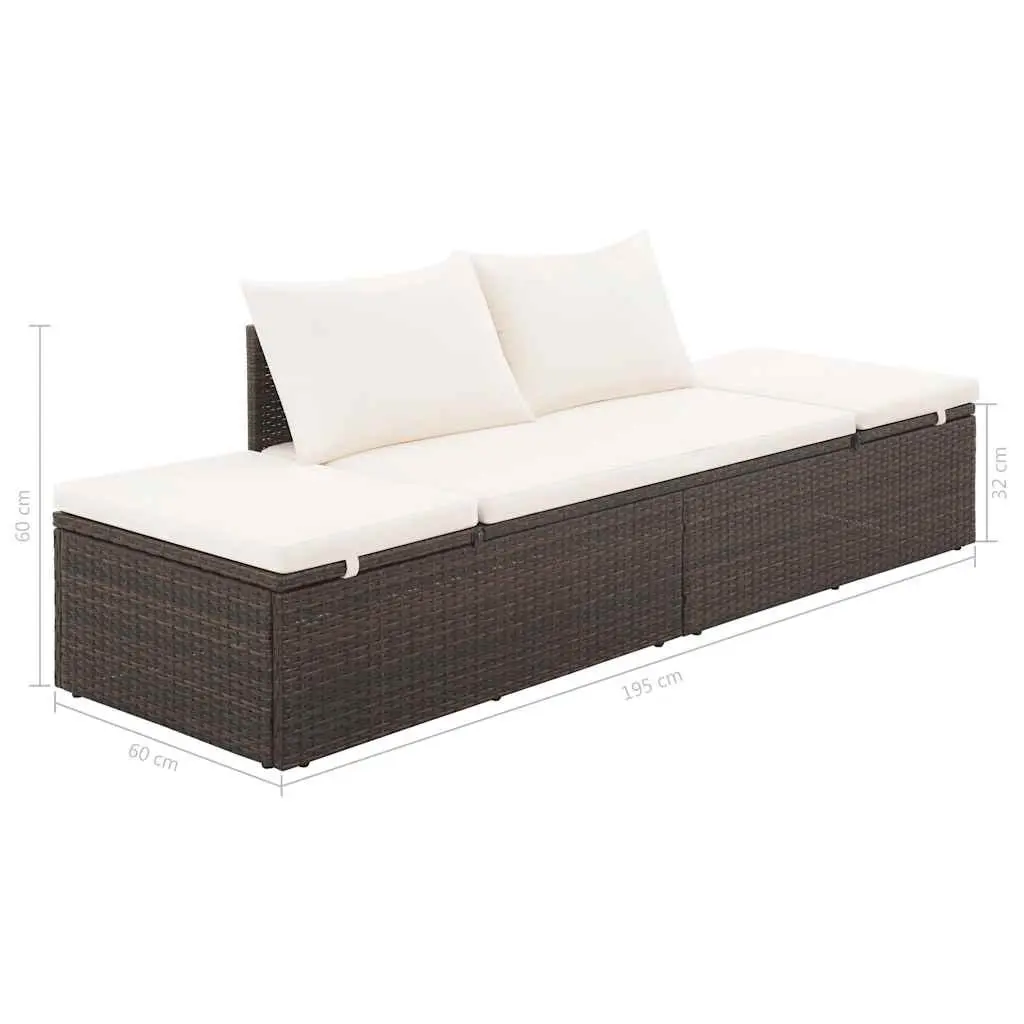 Outdoor Lounge Bed Adjustable PE Rattan 195x60cm Garden Sun Lounger