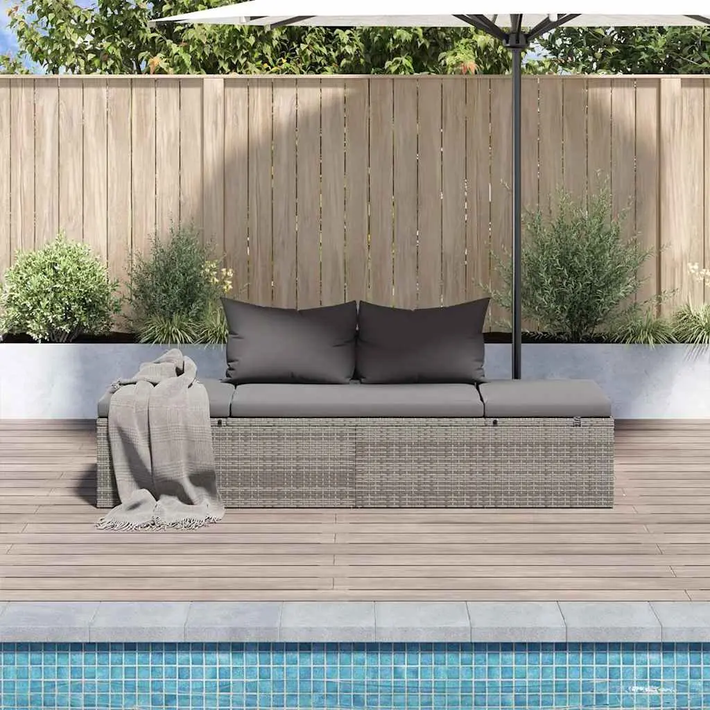 Outdoor Lounge Bed Grey PE Rattan Sun Bed with Cushions 195 x 60 cm