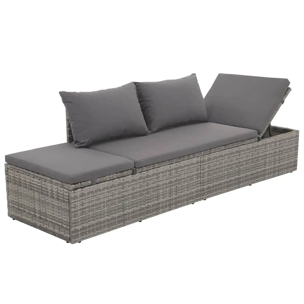 Outdoor Lounge Bed Grey PE Rattan Sun Bed with Cushions 195 x 60 cm