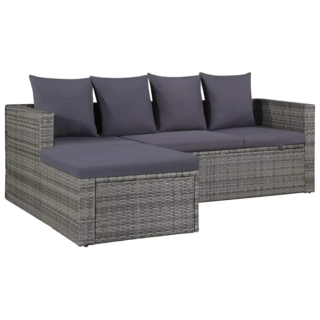 Outdoor Garden Lounge Set Grey 4 Piece with Cushions