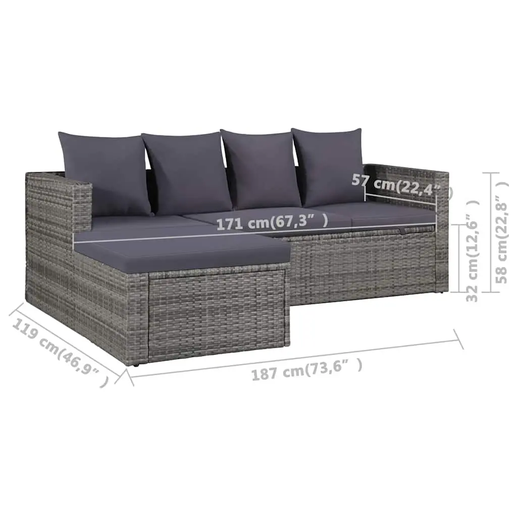 Outdoor Garden Lounge Set Grey 4 Piece with Cushions
