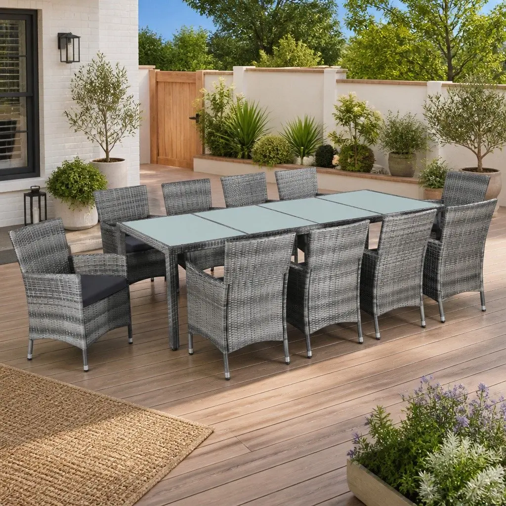 Outdoor Dining Set Poly Rattan Garden Furniture 11 Piece Grey