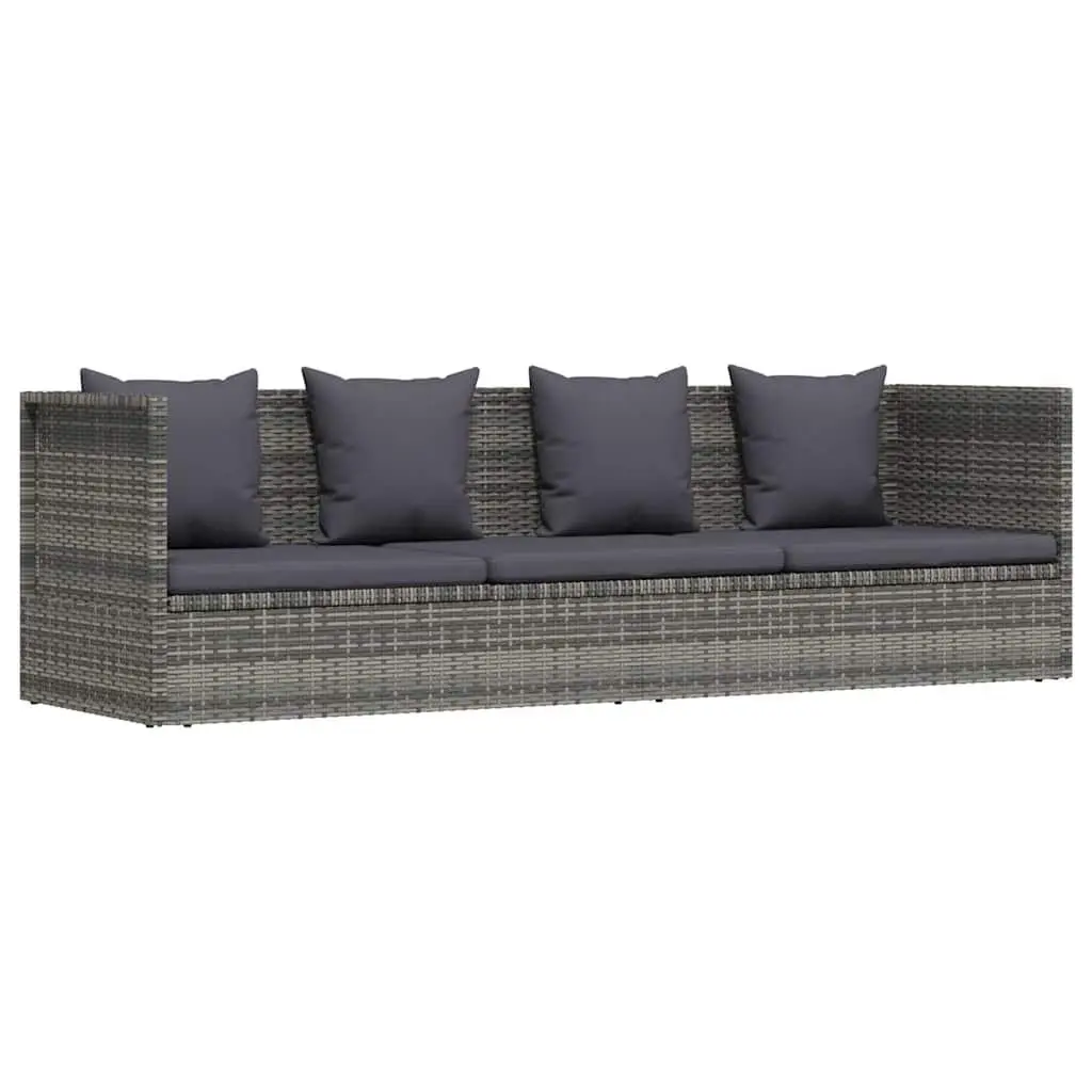 Adjustable Garden Bed Grey Poly Rattan Outdoor Lounger 200x60cm with Cushions