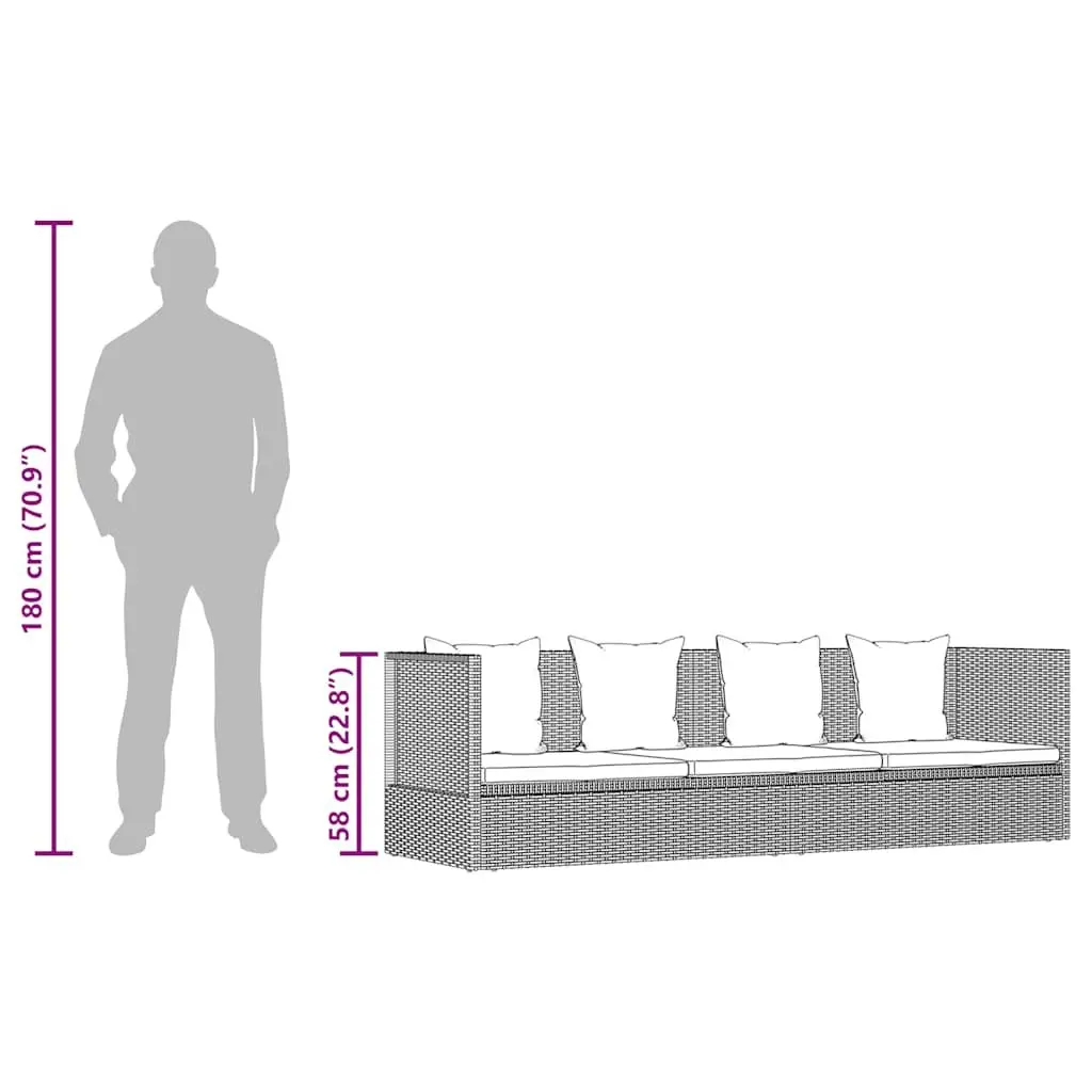 Adjustable Garden Bed Grey Poly Rattan Outdoor Lounger 200x60cm with Cushions