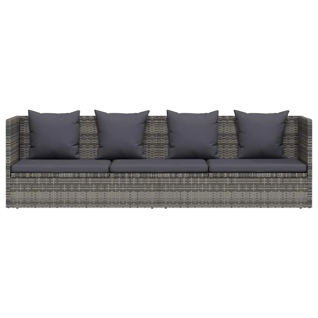 Adjustable Garden Bed Grey Poly Rattan Outdoor Lounger 200x60cm with Cushions