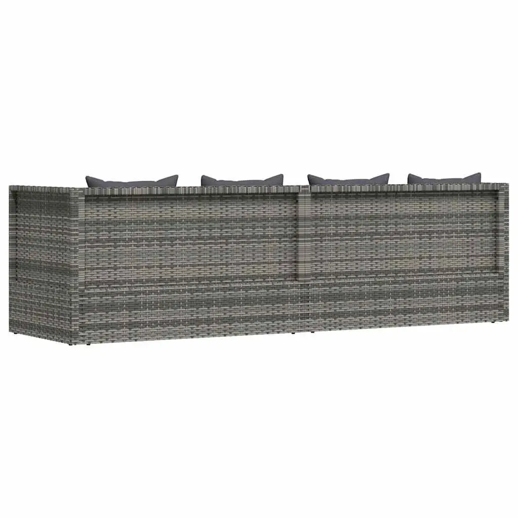 Adjustable Garden Bed Grey Poly Rattan Outdoor Lounger 200x60cm with Cushions