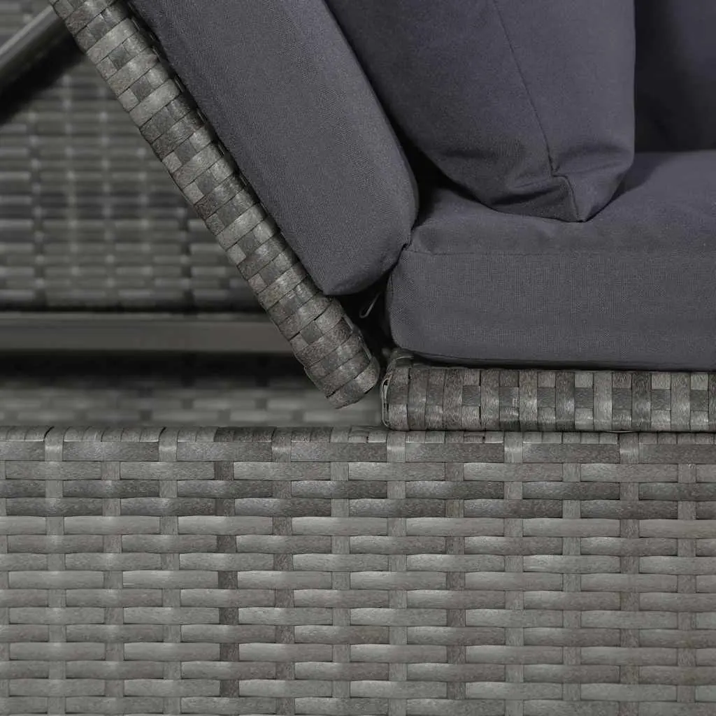 Adjustable Garden Bed Grey Poly Rattan Outdoor Lounger 200x60cm with Cushions