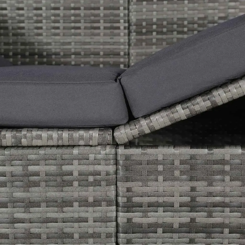 Sun Lounger with Canopy Grey Adjustable Reclining Bed Outdoor Poly Rattan 205 x 62 cm