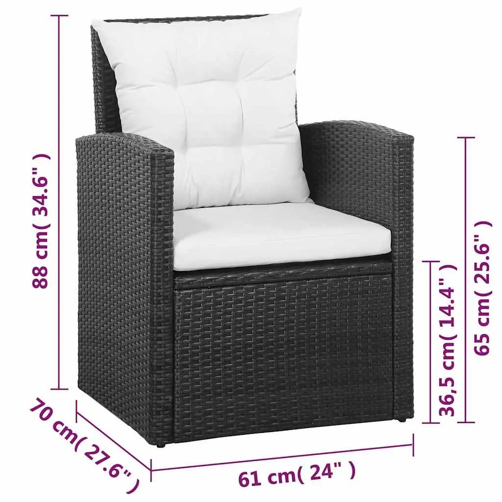 5 Piece Garden Lounge Set Poly Rattan Sofa Armchairs Table Black Outdoor Patio