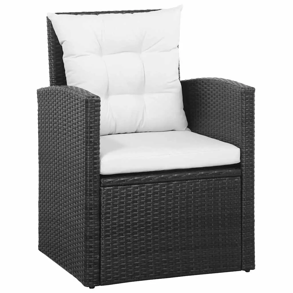 5 Piece Garden Lounge Set Poly Rattan Sofa Armchairs Table Black Outdoor Patio