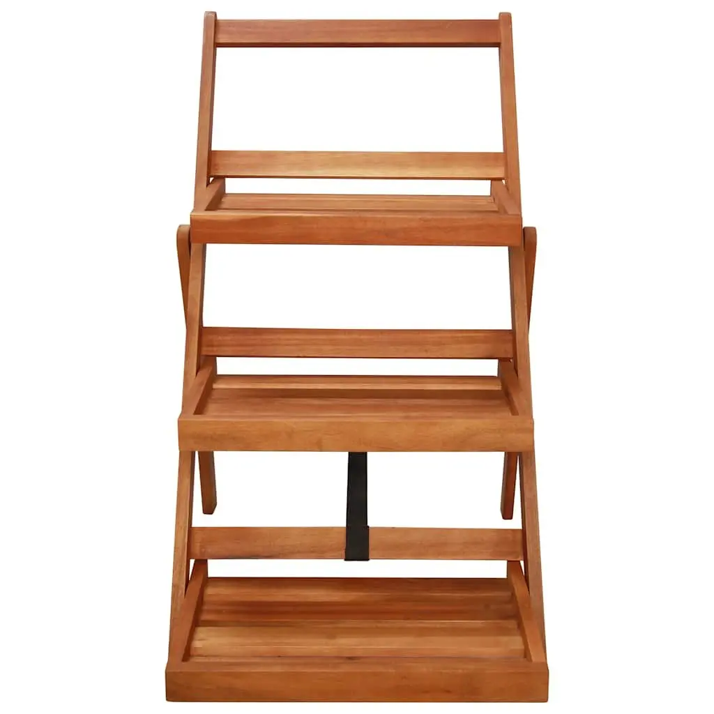 Wooden 3-Tier Plant Stand Foldable Display Rack Natural Finish Brown