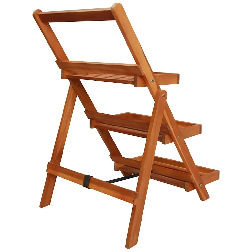 Wooden 3-Tier Plant Stand Foldable Display Rack Natural Finish Brown