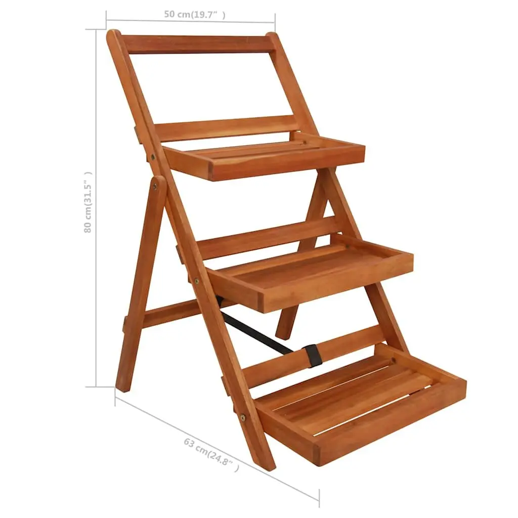 Wooden 3-Tier Plant Stand Foldable Display Rack Natural Finish Brown
