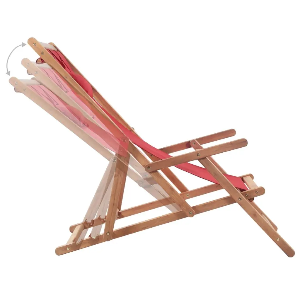 Folding Beach Chair Wooden Frame Reclining Red