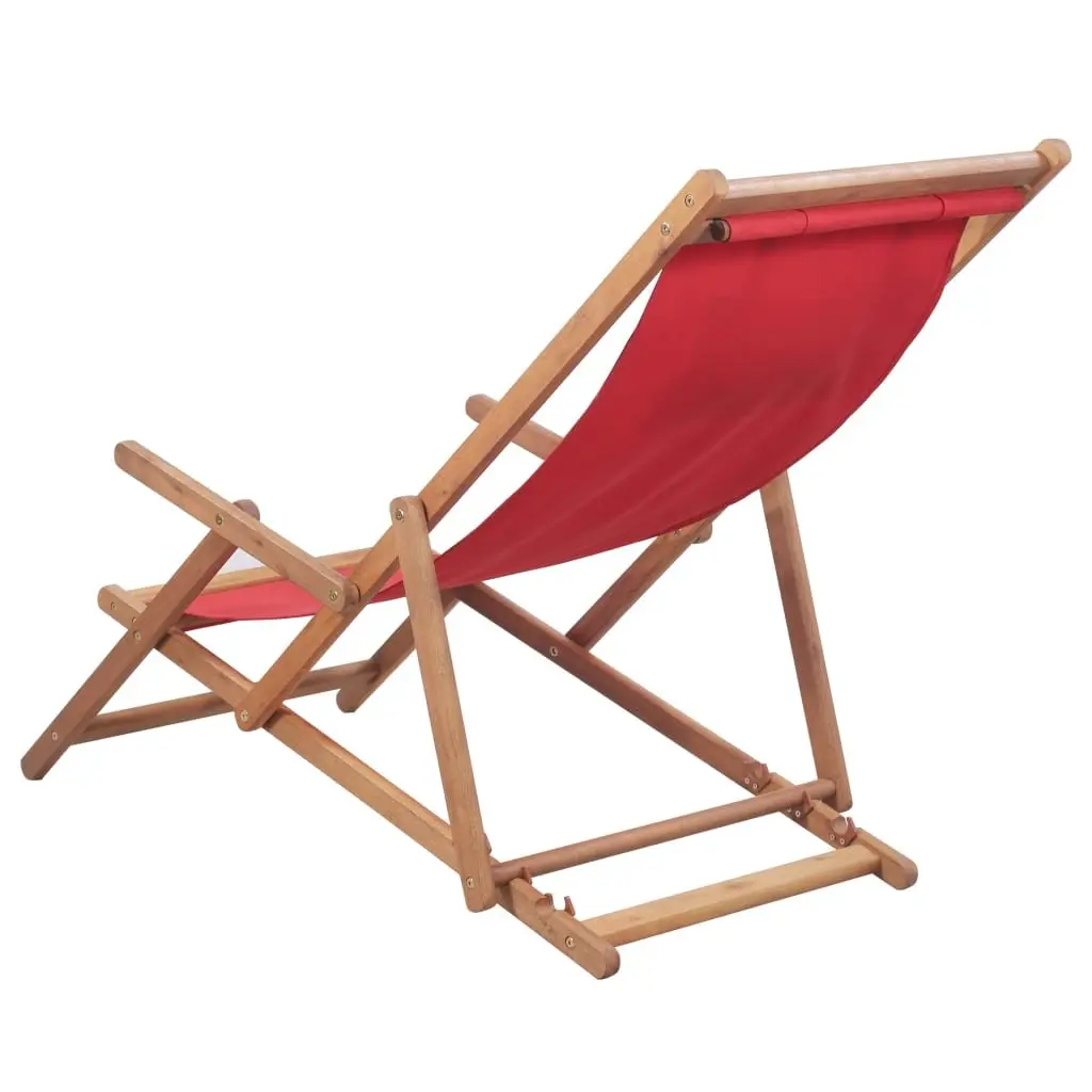 Folding Beach Chair Wooden Frame Reclining Red