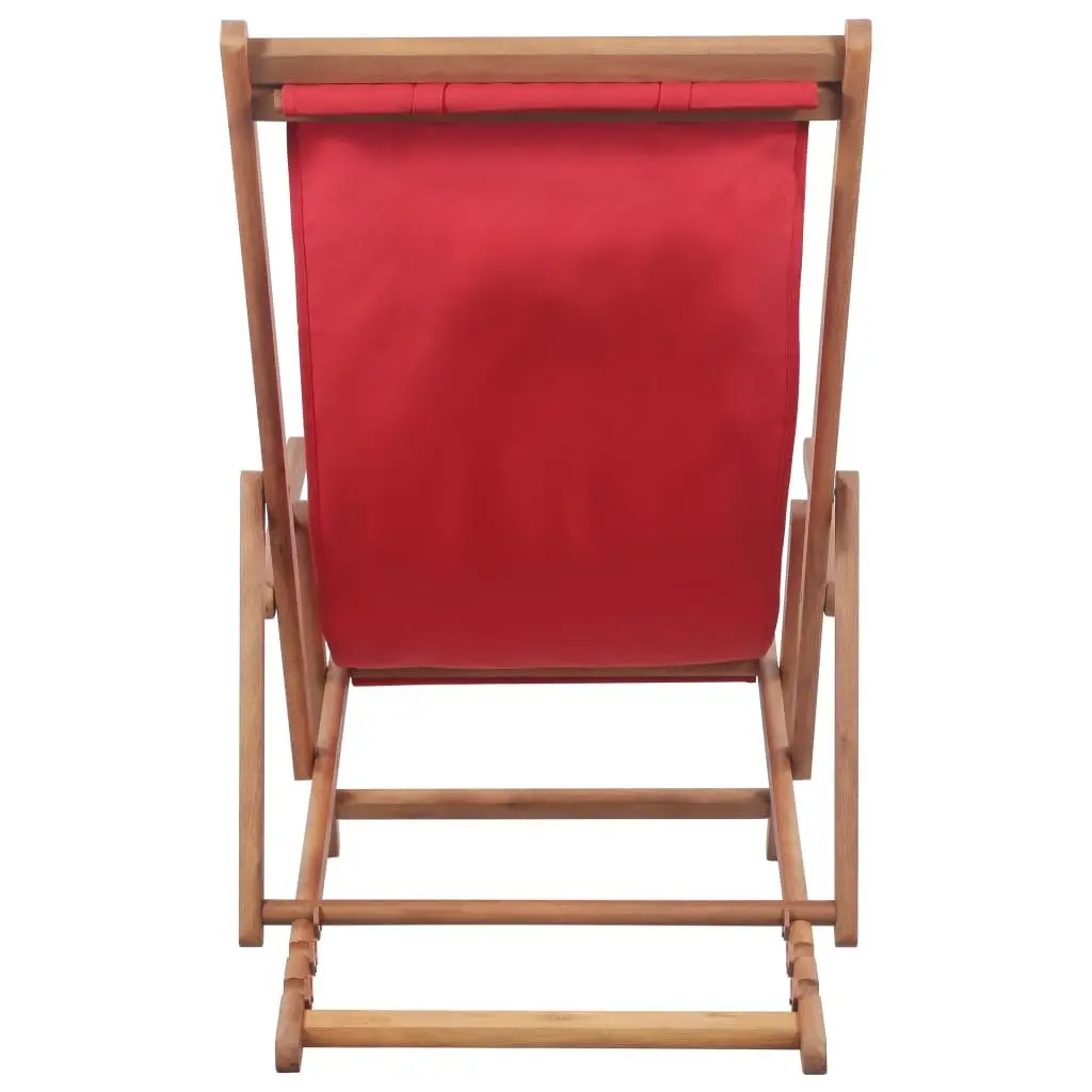 Folding Beach Chair Wooden Frame Reclining Red