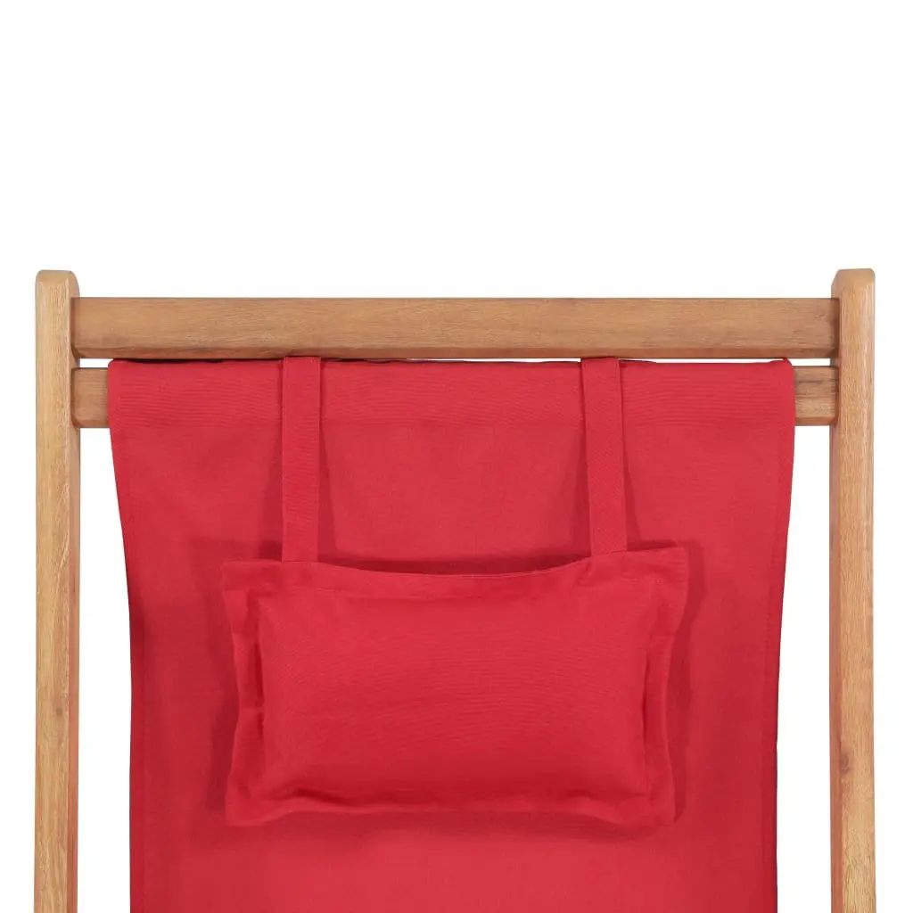 Folding Beach Chair Wooden Frame Reclining Red