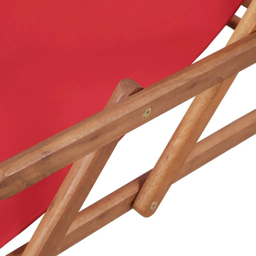 Folding Beach Chair Wooden Frame Reclining Red