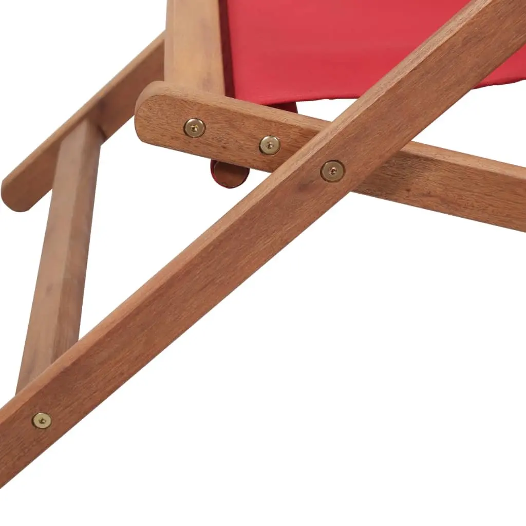 Folding Beach Chair Wooden Frame Reclining Red
