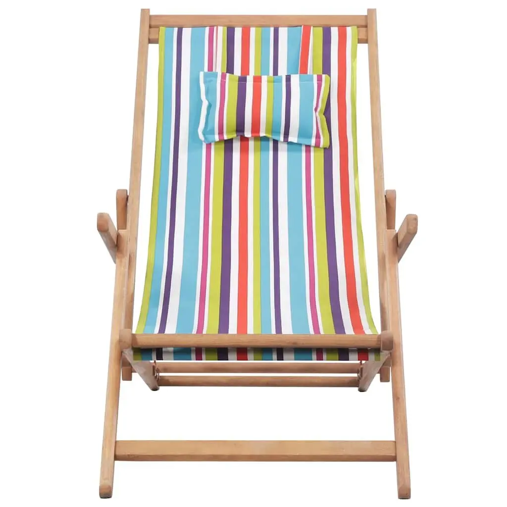 Folding Beach Chair Wooden Frame Multicolour Outdoor Garden Patio Reclining 3 Positions