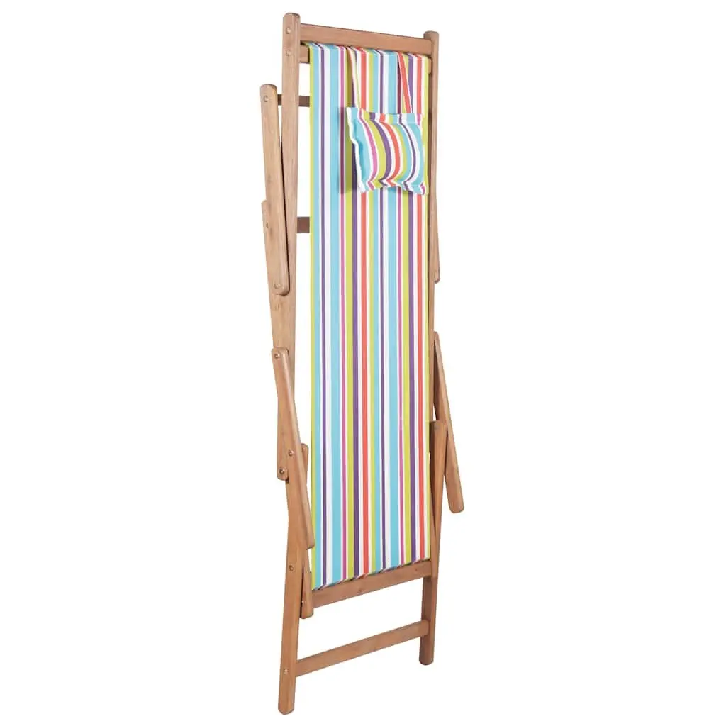 Folding Beach Chair Wooden Frame Multicolour Outdoor Garden Patio Reclining 3 Positions