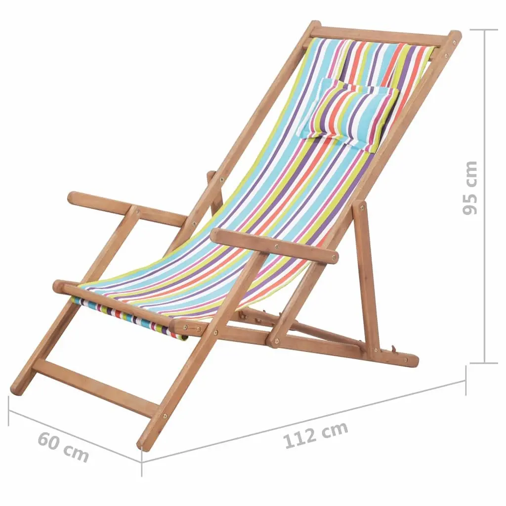 Folding Beach Chair Wooden Frame Multicolour Outdoor Garden Patio Reclining 3 Positions