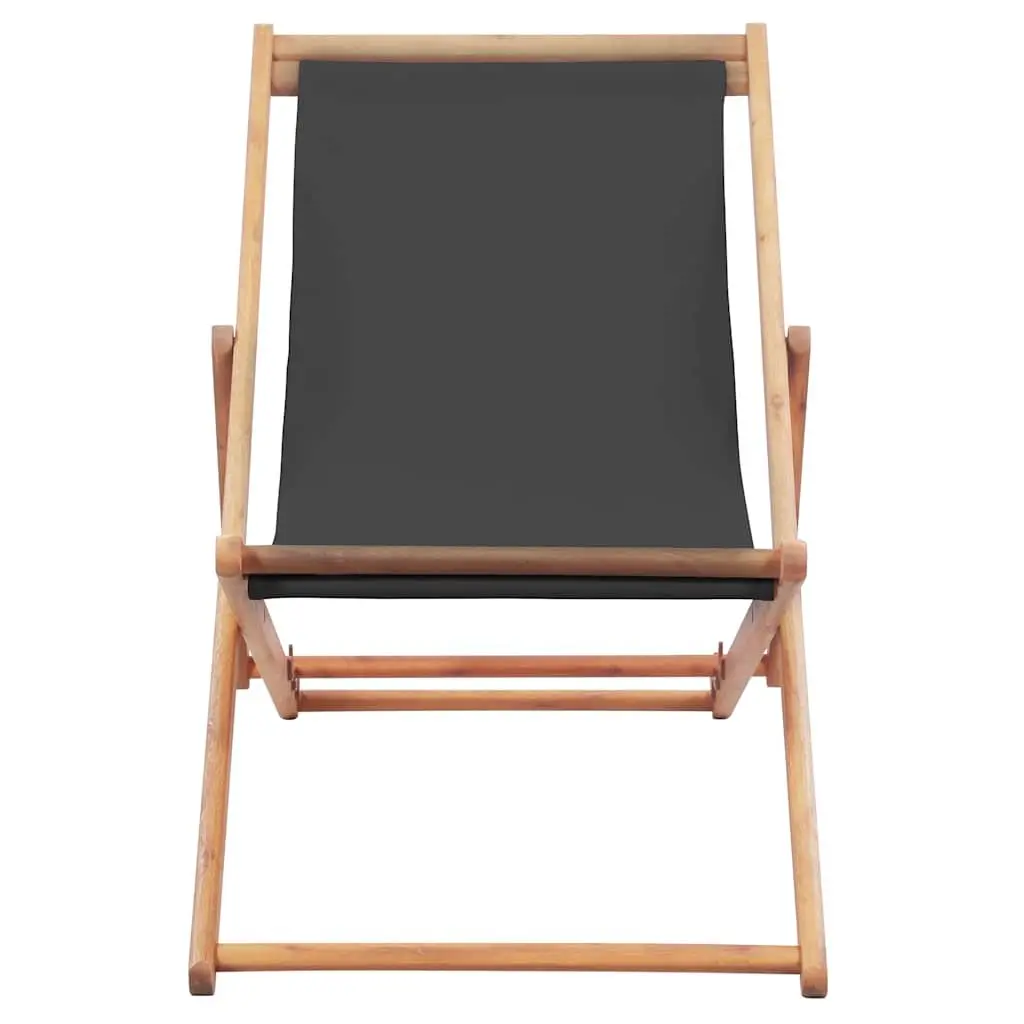 Folding Beach Chair Grey Wooden Frame Reclining Outdoor