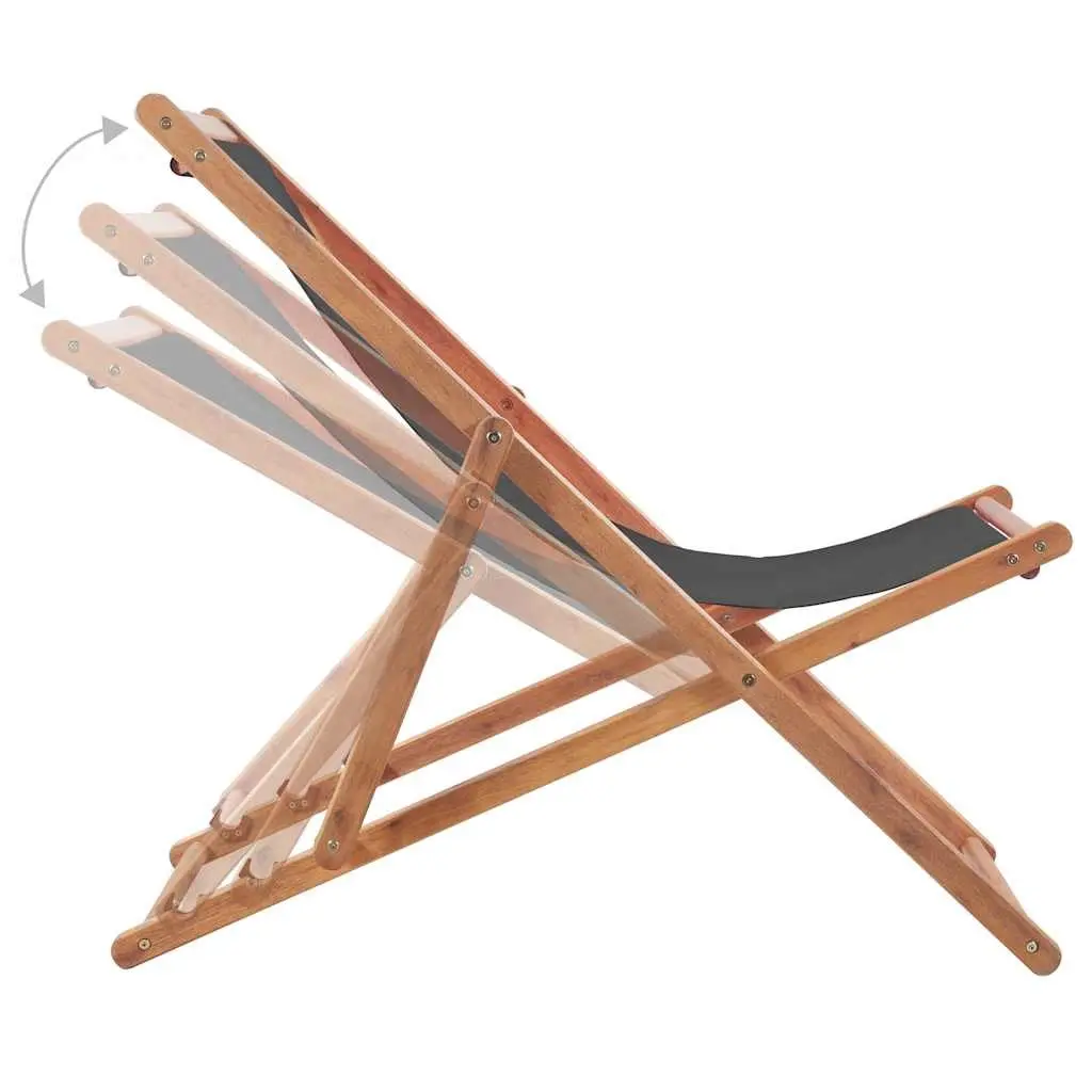 Folding Beach Chair Grey Wooden Frame Reclining Outdoor