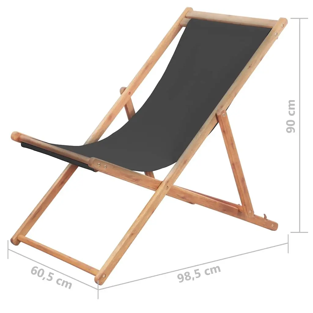 Folding Beach Chair Grey Wooden Frame Reclining Outdoor