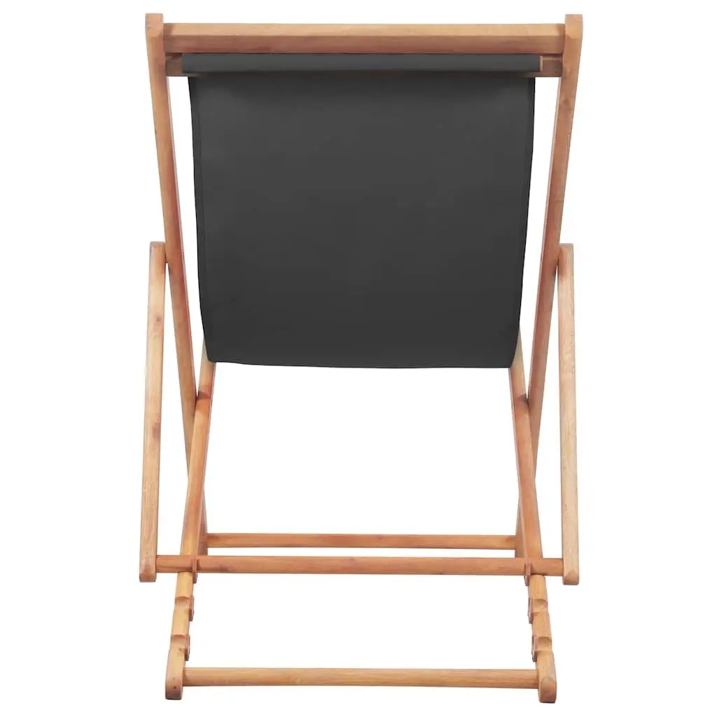 Folding Beach Chair Grey Wooden Frame Reclining Outdoor